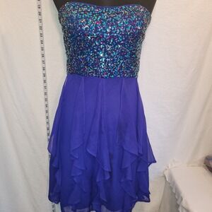 Hailey Logan Adrianna Papell Large Cocktail Party‎ Dress Sequin Blue Strapless